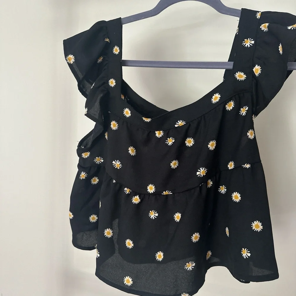 SHEIN Black Floral Ruffle Blouse - Picture 1 of 5
